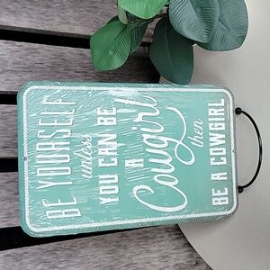 Open Road Brands Teal & White Metal Embossed Cowgirl Sign